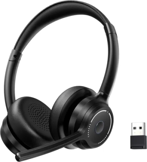 (2025 Upgraded) Wireless Headset with Mic for Work, Bluetooth Headset with Noise Canceling Microphone, Wireless Headphones with Mic and USB Dongle and Mute, Fit for Computer/PC/Teams Black