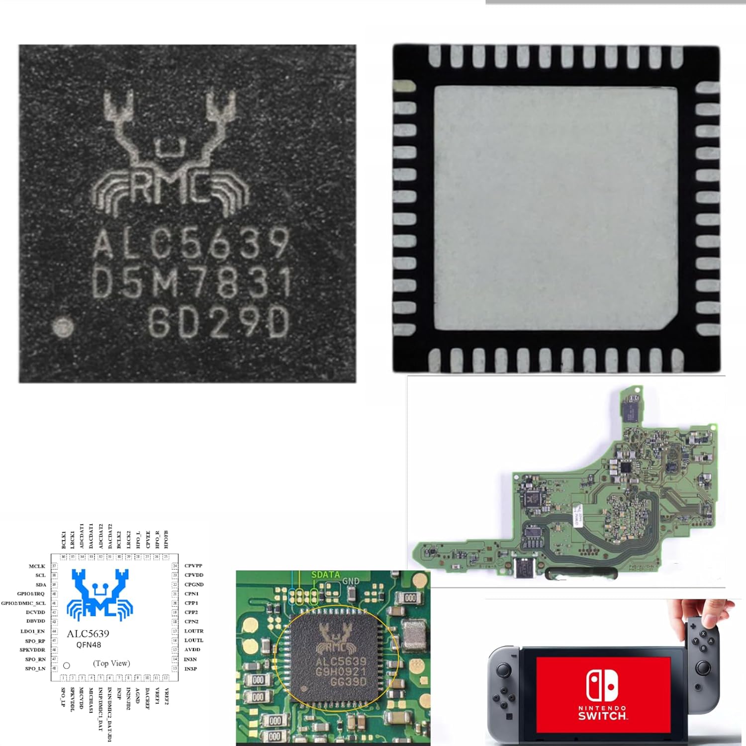 ALC5639 Audio chip IC, Switch Game Console Motherboard Chip, ALC5639-CGT QFN48 Audio IC/Sound Card Conversion Chip Game Console Motherboard Accessories, Integrated Circuits.(1pcs)