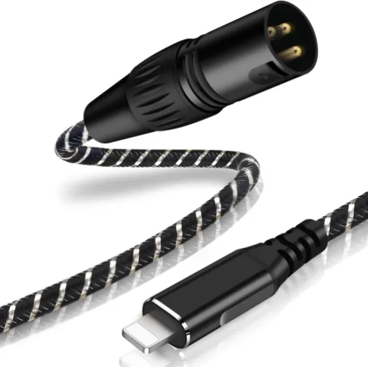 Lightn ing to XLR Male Output Audio Cable 6.6FT,i Phone to XLR Audio Stereo Cable,for Amplifier, Speaker, Mixer Console, etc（No Audio Recording Support） 6.6FT Silver