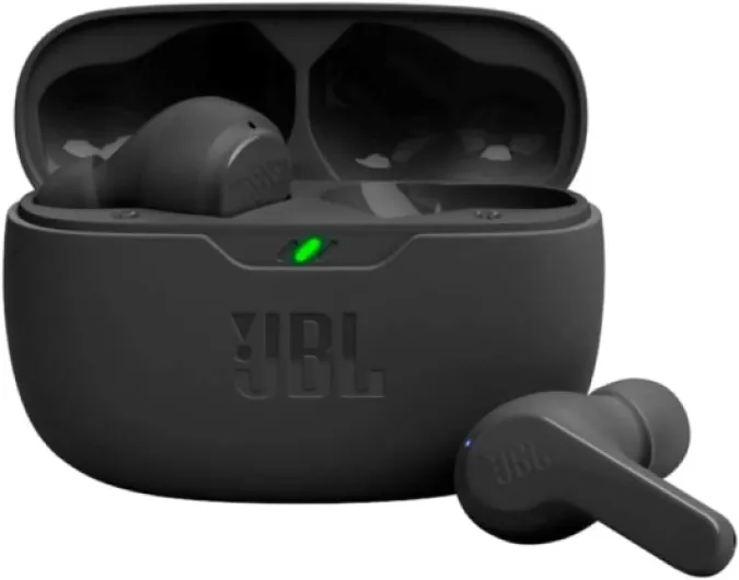 Vibe Beam - True Wireless JBL Deep Bass Sound Earbuds, Bluetooth 5.2, Water & Dust Resistant, Hands-free call with VoiceAware, Up to 32 hours of battery life (Black) Black Earbuds