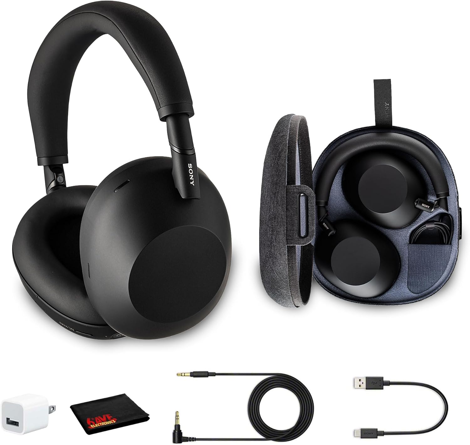WH-1000XM6 Wireless Noise Canceling Headphones (Black) Foldable Over-Ear Bluetooth Headset - Hi-Res Audio, 30-Hour Battery, LDAC, Multipoint with USB Wall Adapter and Microfiber Cleaning Cloth