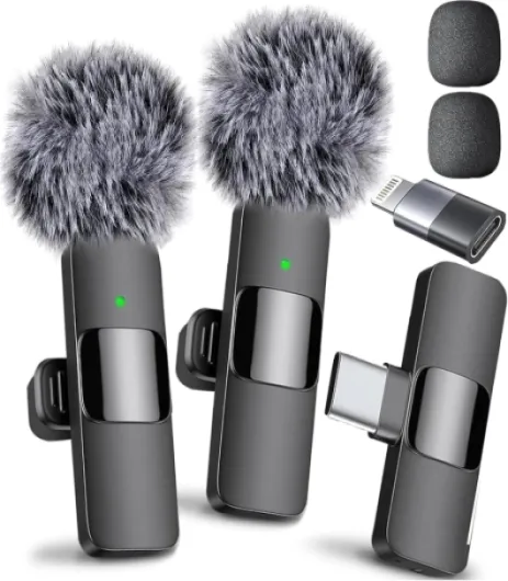 (Latest Model) - Professional Wireless Microphone for iPhone, iPad, Android, Lavalier Microphone for Video Recording - iPhone Mic Crystal Clear Recording with USB-C for Content Creators All iPhones & Androids (USB-C + Lightning)