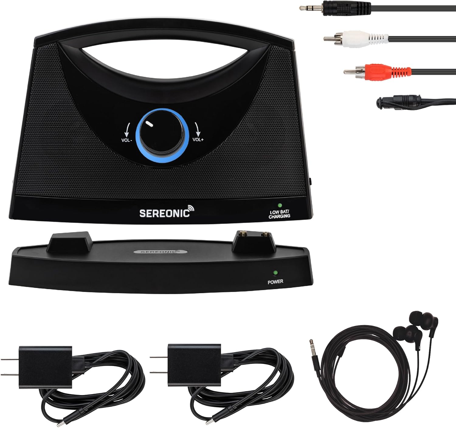 PRO Portable Wireless TV Speakers for Smart TV Without The Blaring Volume, Ideal for Elderly and Hard of Hearing with Extra Earbuds and Power Adapter - 100ft Range (Black)