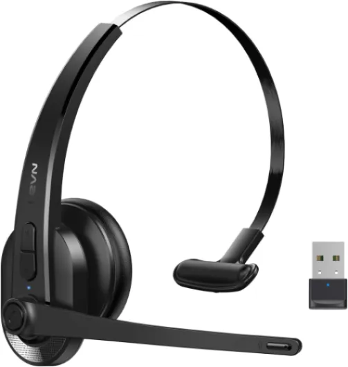 Wireless Headset with Mic for Work, Bluetooth Headset with Microphone-AI Noise Cancelling, Single-Ear Wireless Headphones with Mic & USB Dongle for PC/Computer/Call Center/Laptop/Teams/Zoom/Home Black