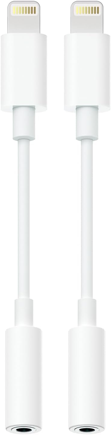 Lightning to 3.5mm Headphone Adapter for iPhone - 2 Pack Hi-Fi iPhone Aux Adapter Converter Jack Dongle Audio Cord for Apple iPhone 14 13 12 11 X XS White - with Microphone 2-Pack Lightning
