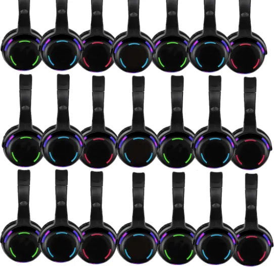 Professional Silent Disco LED Wireless Headphones and RF LED Silent Disco Earphones for iPod MP3 DJ Music Pary Club (30 led Headphone + 3 Transmitter)