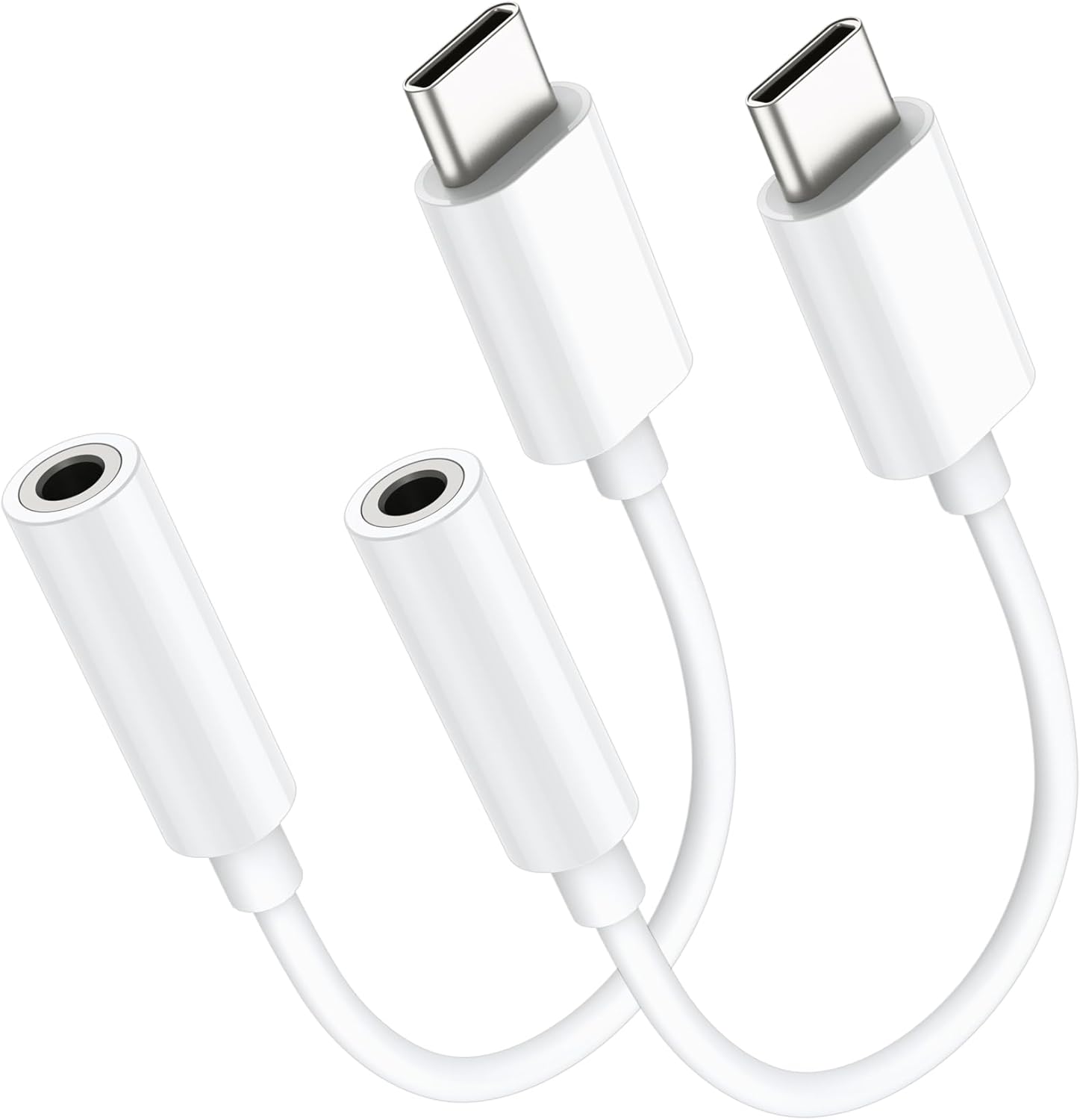 USB C to 3.5mm Audio Headphone Adapter, Type C to Headphone Jack Adapter, Aux Audio Dongle Cable Cord Compatible with iPhone 17 Pro Max/16/15,Samsung Galaxy S25 Ultra/S24/S23,Pixel,iPad Pro, 2 Pack White