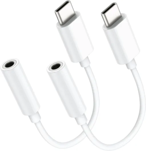 USB C to 3.5mm Audio Headphone Adapter, Type C to Headphone Jack Adapter, Aux Audio Dongle Cable Cord Compatible with iPhone 17 Pro Max/16/15,Samsung Galaxy S25 Ultra/S24/S23,Pixel,iPad Pro, 2 Pack White