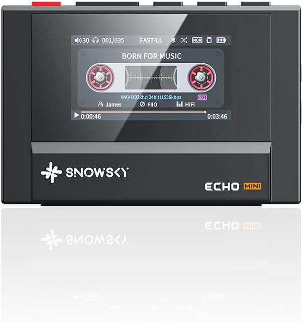 SnowSky/FiiO Echo MINI HiFi Bluetooth MP3 Player, 15Hours Playback, Independent Volume Control with 3.5mm/4.4mm Headphones Outputs (Black)