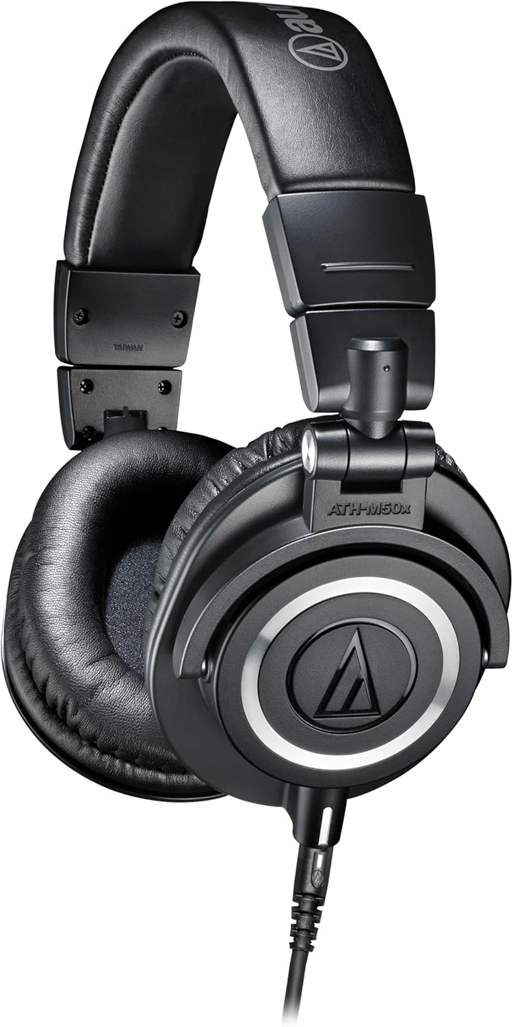 Audio-Technica ATH-M50X Professional Studio Monitor Headphones, Black, Professional Grade, Critically Acclaimed, with Detachable Cable