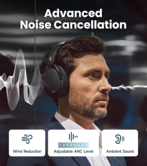 WH950NB Gen 2 Hybrid Active Noise Cancelling Foldable Headphones, Wireless Over-Ear Bluetooth, 80H Playtime, Hi-Res Audio, LDAC, 8-Level ANC, Spatial Sound, Travel Case for Trip Office - Black Black WH950NB Gen 2