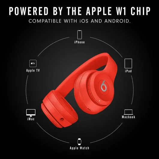 Beats Solo3 Wireless On-Ear Headphones - Apple W1 Headphone Chip, Class 1 Bluetooth, 40 Hours Of Listening Time, Built-in Microphone - Red (previous version)