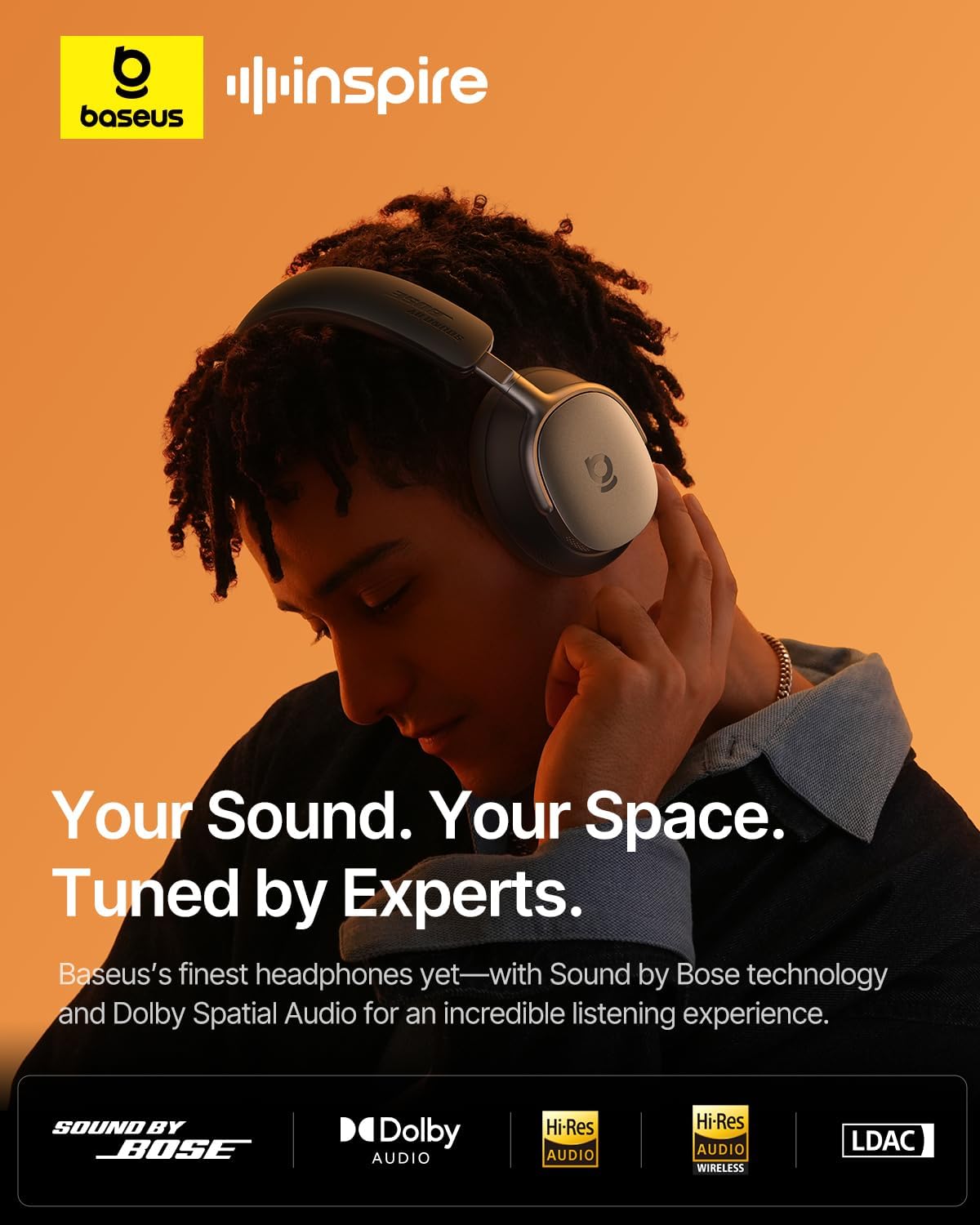 Inspire XH1 Over-Ear Headphones with Noise Cancelling -48 dB, Sound by Bose, Cloud Comfort, Dolby Audio & Hi-Res for Dynamic Sound, 100 H Playtime, Bluetooth 6.1, 5 Microphones, Cosmic Black