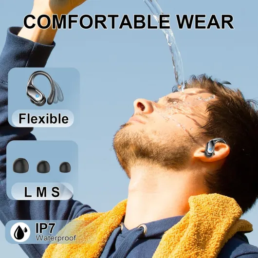 Wireless Earbuds Sport, 2026 Rulefiss 75Hrs Bluetooth 5.4 Headphones HiFi Stereo Ear Buds, 4 ENC Noise-Cancelling Mic, IP7 Waterproof Running Earphones with Earhook, USB-C, for Android iOS Gym Workout B-Black