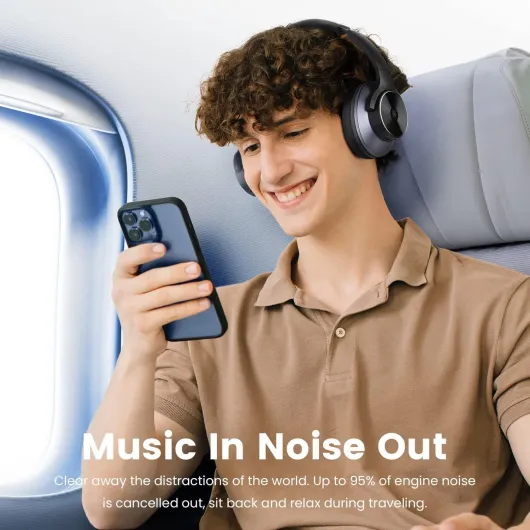 A10 Hybrid Active Noise Cancelling Headphones [62 Hrs Playtime] Wireless Bluetooth Over Ear Headphones with Hi-Res Audio, Transparency Mode, Deep Bass, CVC 8.0, for Travel PC Home Office Black