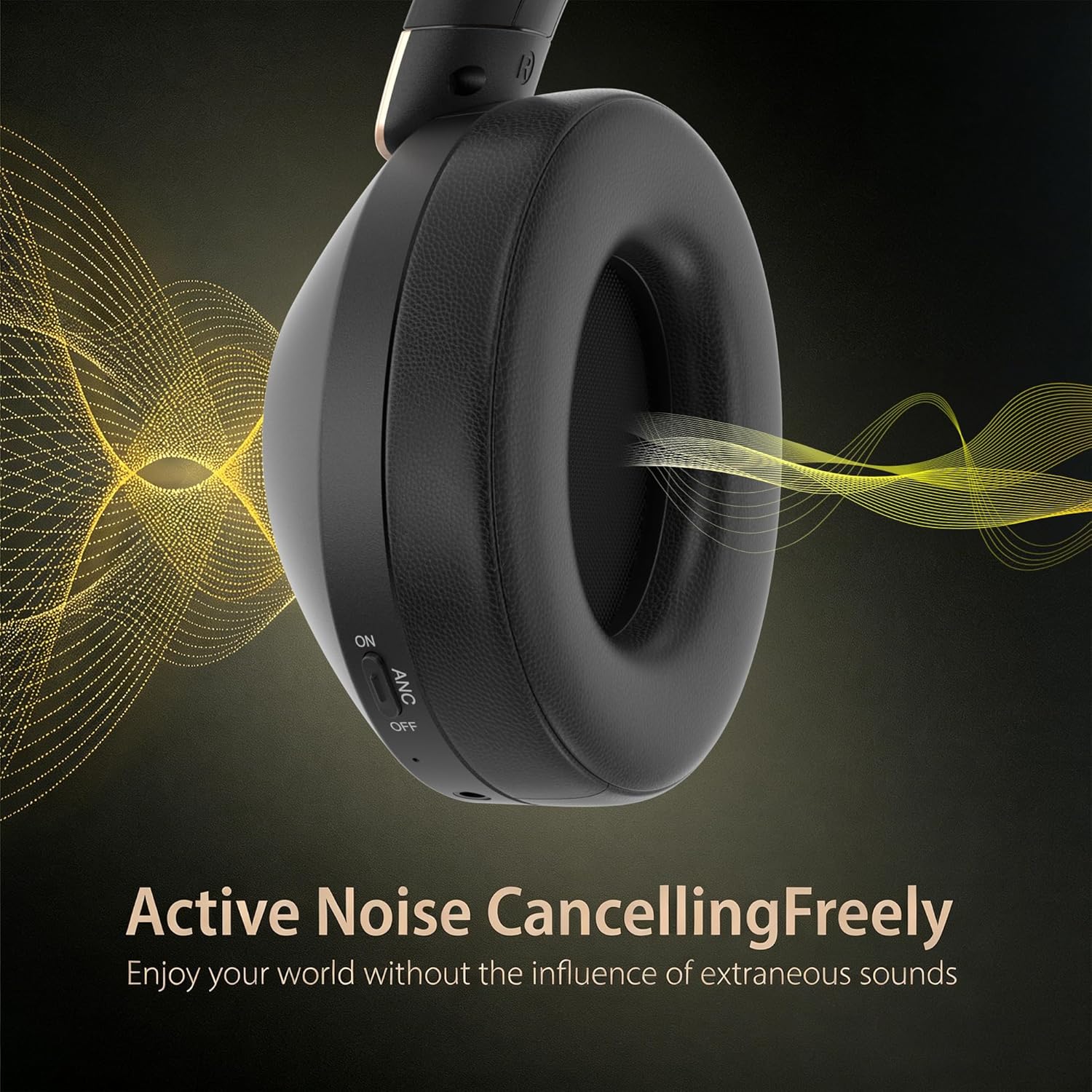 Active Noise Cancelling Headphones, 100H Playtime Headphones Wireless Bluetooth, with Microphone, Over- Ear Deep Bass,Fast Charging for Travel,Office,Home Black Gold