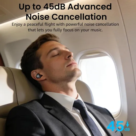 NC9 Hybrid Active Noise Cancelling Earbuds for Travel Work Calls, 45dB ANC Wireless Earbuds, 6-Mic ENC for Clear Calls, Deep Bass 60H IPX8 Bluetooth 5.3 Ear Buds with App for Custom EQ Black
