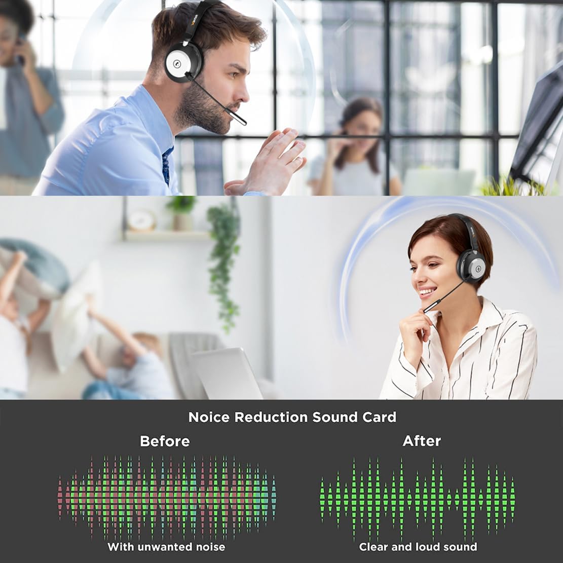 Wireless Headset with Microphone for PC Bluetooth Headset with Noise Canceling Microphone 882BTC-S2