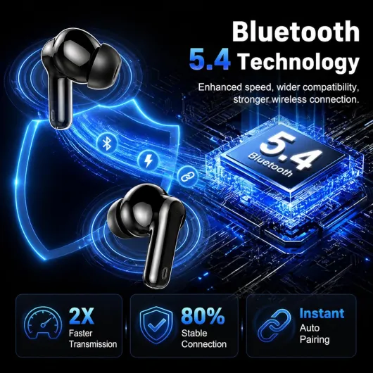 Wireless Earbuds, Bluetooth 5.4 Headphones In Ear with 4 ENC Mic, 36H Playtime HiFi Stereo with Noise Cancelling Ear Buds, IP7 Waterproof LED Display Fast Charging, Earphones APP EQ forAndroid iOS Dark Black