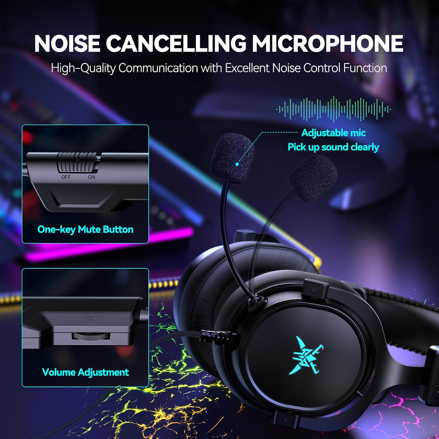 Wired Gaming Headset for PC, PS5 PS4, Xbox Series, 3D Stereo Sound 50mm Driver, 3.5mm Jack Wired Noise Cancelling Over-Ear Headphones with Mic for Computer, Laptop, Mac, Gamer Black